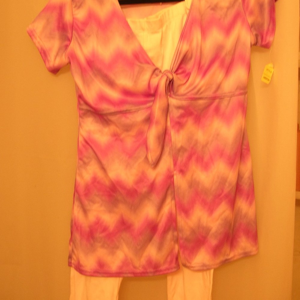 Vntg tie front zig zag pattern top pink purple Med 34 36 Temptations